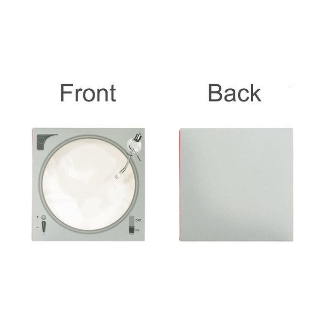 A custom CD-style gift box featuring a grey front with a transparent window and a plain grey back.