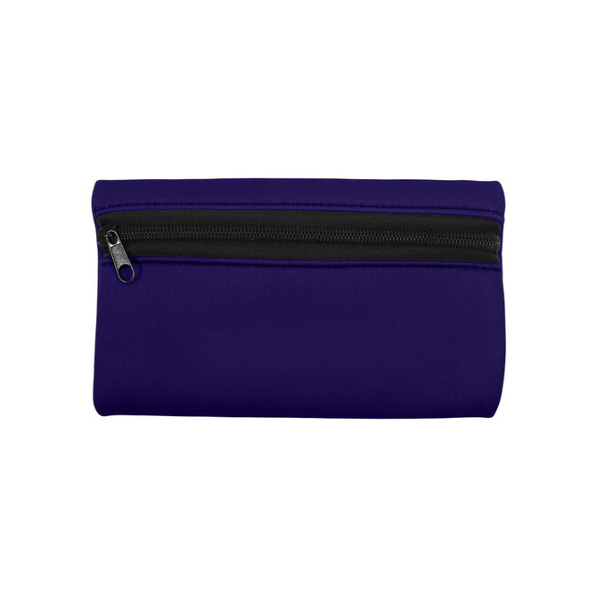 A small purple neoprene pencil pouch with a black zip closure and a simple design.