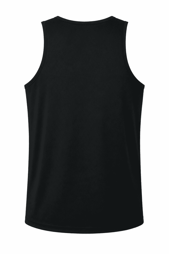 A black men's singlet featuring a plain back design and a subtle logo.