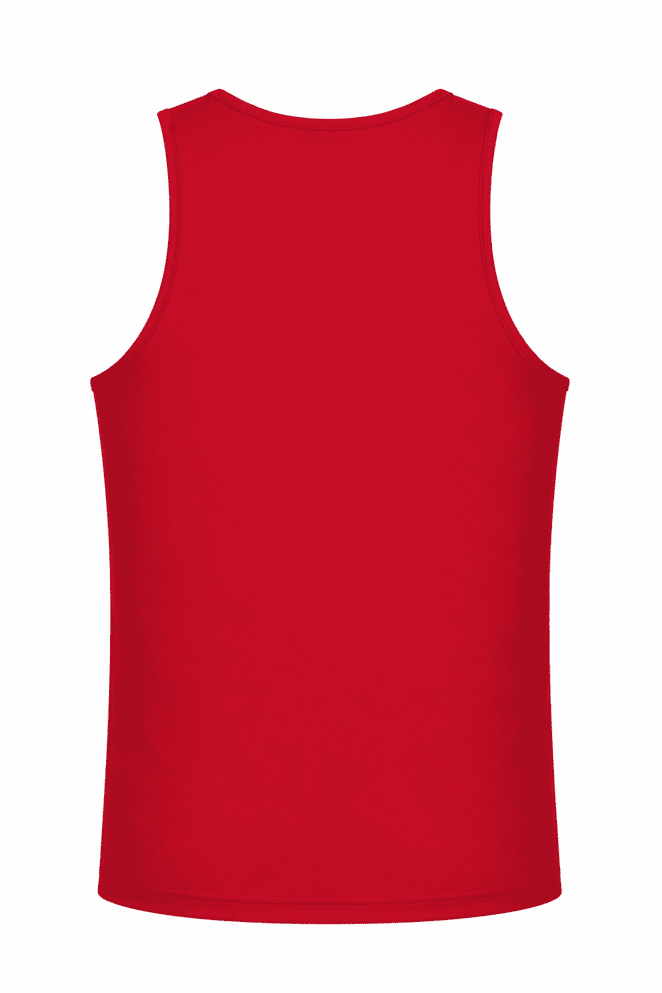 A red men's singlet with a plain back and no visible branding.