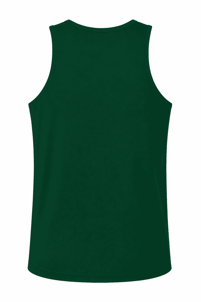 A dark green men's singlet featuring a simple design and back view, with a logo present.