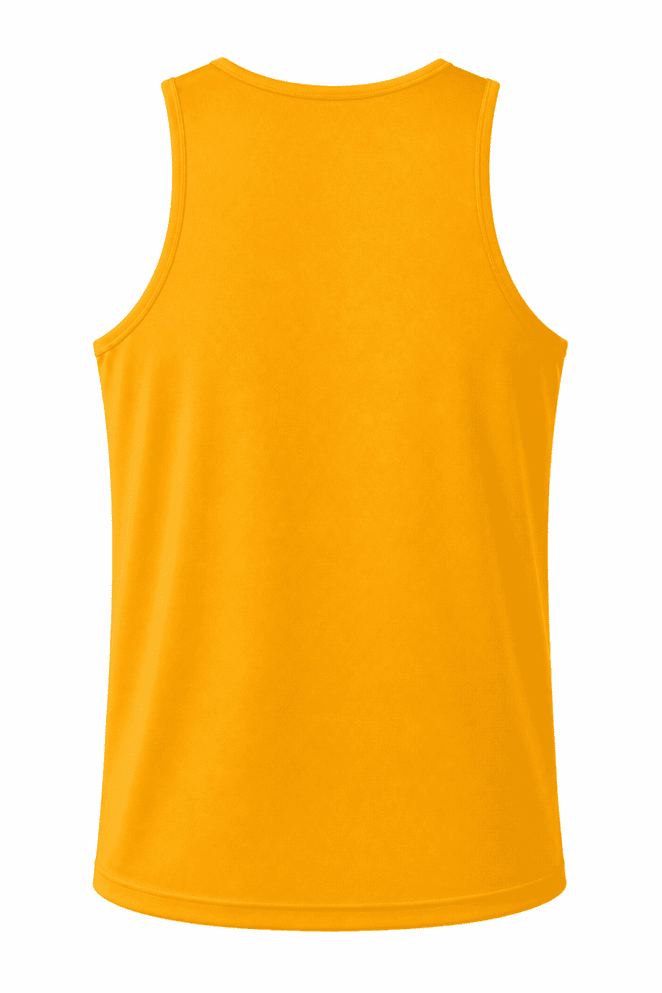 A yellow men's singlet with a smooth texture and a plain back design. It features a branding logo.