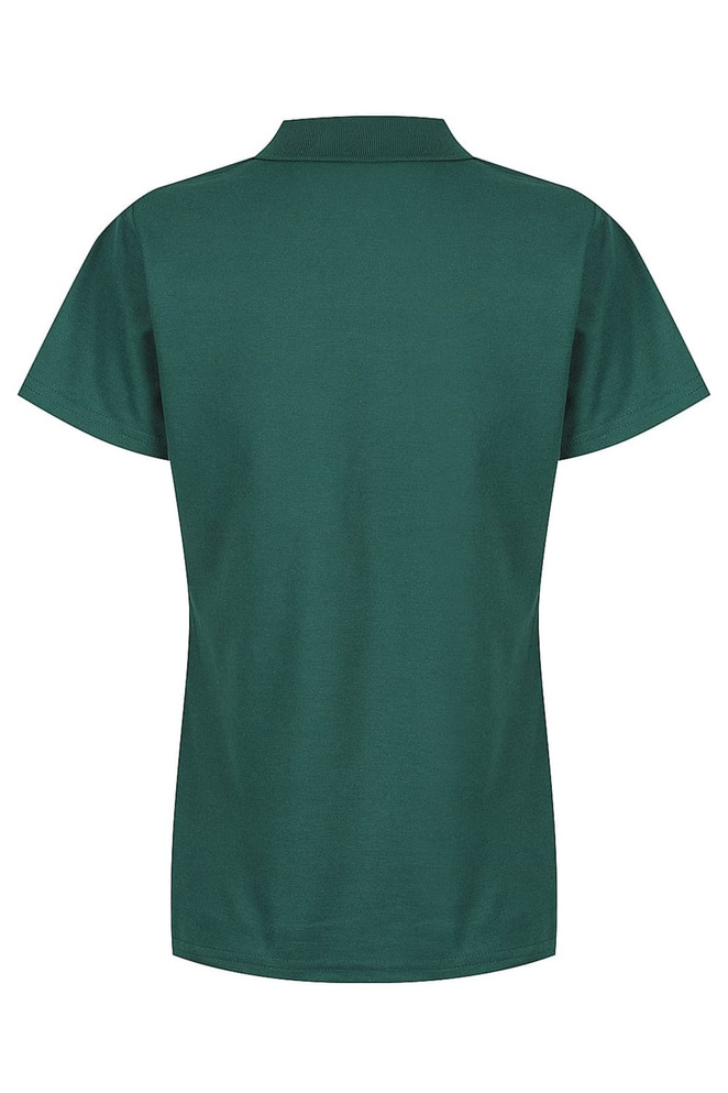 A green polo shirt with a collared neckline and short sleeves. The back view displays a simple design with no embellishments.