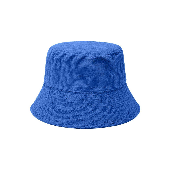 A blue reversible bucket hat made from a soft dual-material fabric, featuring a simple design without visible logos.