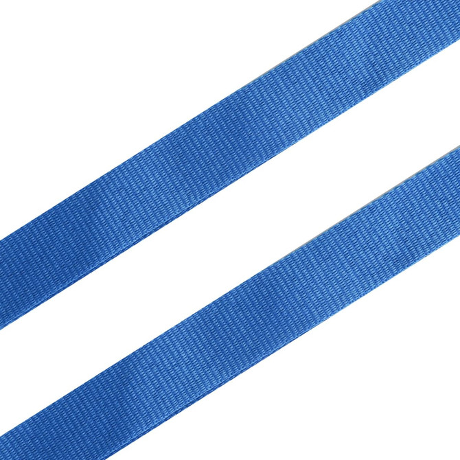 A blue ribbon made of fabric, featuring a smooth, textured surface.