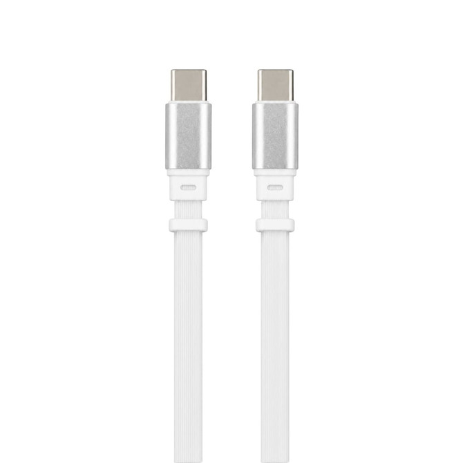 A white 100W charging cable with silver connectors on both ends, featuring a flexible design.