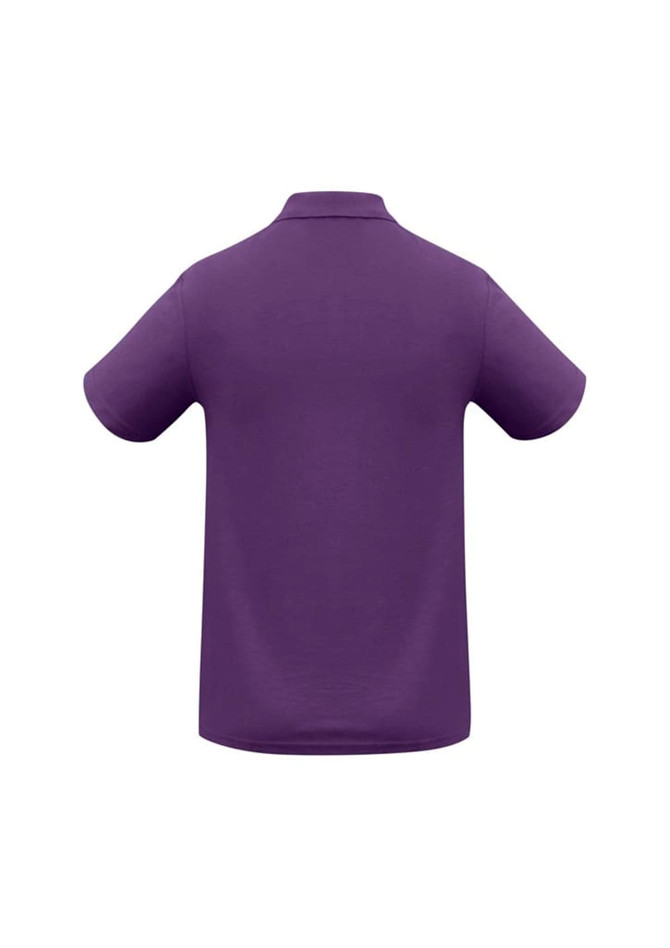 A purple crew men's polo shirt featuring a classic collar and short sleeves, with a logo on the chest.