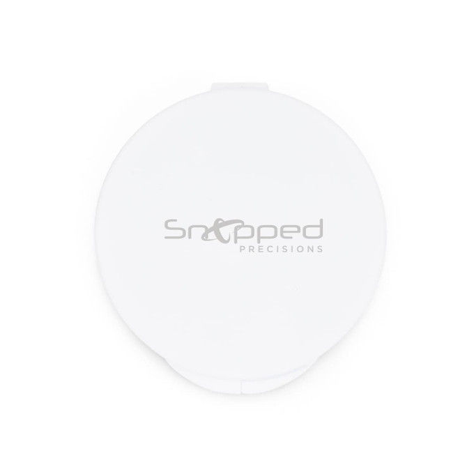 A round white case for Nico Type C earbuds, featuring a logo on the surface.