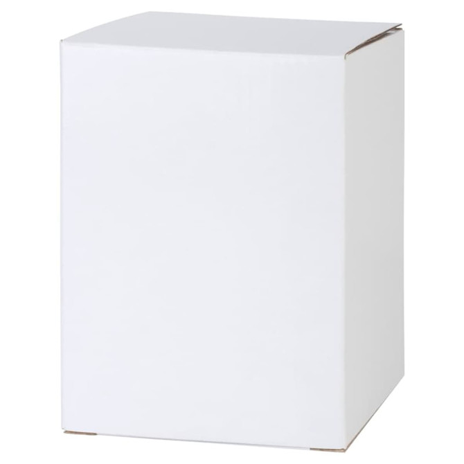 A plain white cardboard box with no visible branding or text, featuring a rectangular shape.
