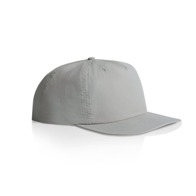 A light grey cap with a rounded crown, featuring a curved peak and a branding logo.