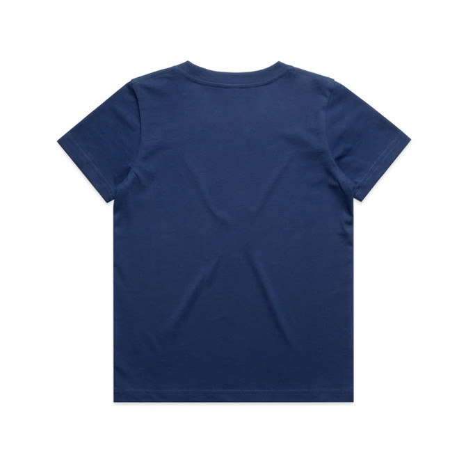 A navy blue Kids Staple Tee with a simple design and a brand logo on the back.