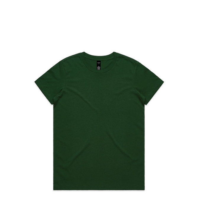 A green T-shirt featuring a crew neck and short sleeves. The garment includes a logo label.