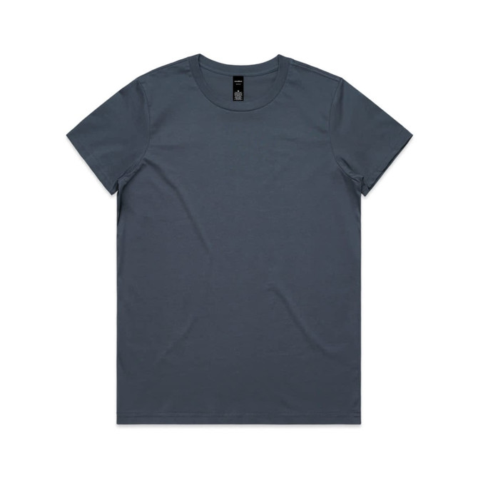 A dark blue t-shirt with a round neck and short sleeves. The shirt features a branding label on the neck.
