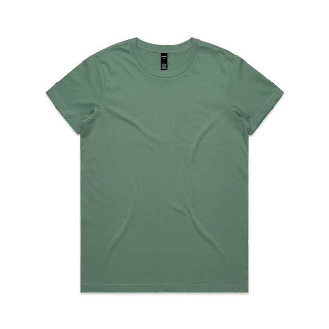 A green t-shirt with a regular fit, featuring a simple design and a logo on the tag.