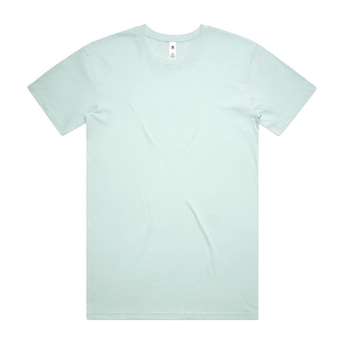 A light mint green t-shirt featuring a crew neckline and short sleeves, with a logo on the label.