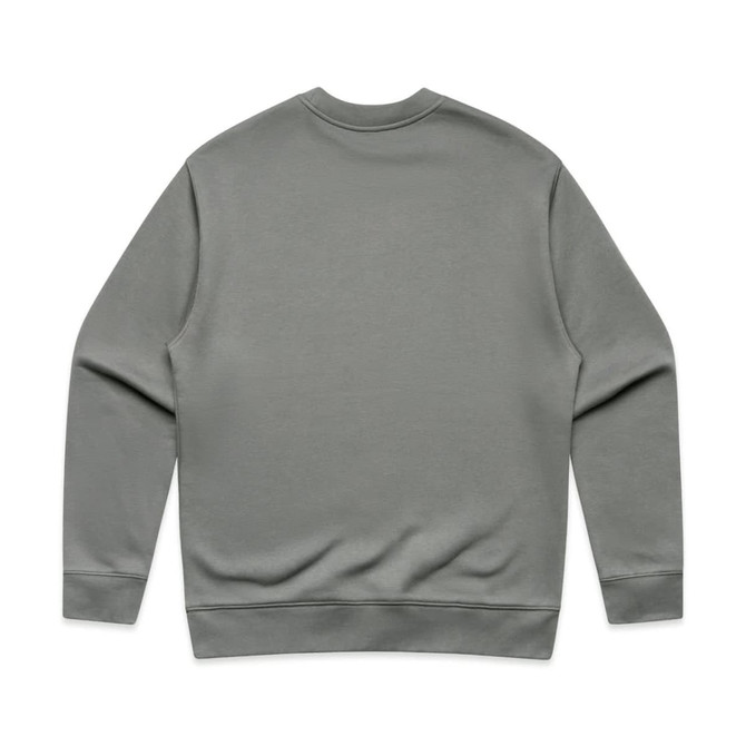 A grey jumper with a round neck and long sleeves, featuring a plain back and cuffed hems.