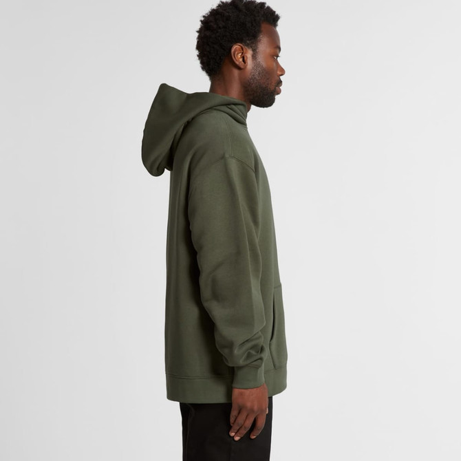 A green hoodie with a kangaroo pocket and adjustable drawstring hood, featuring a logo on the front.