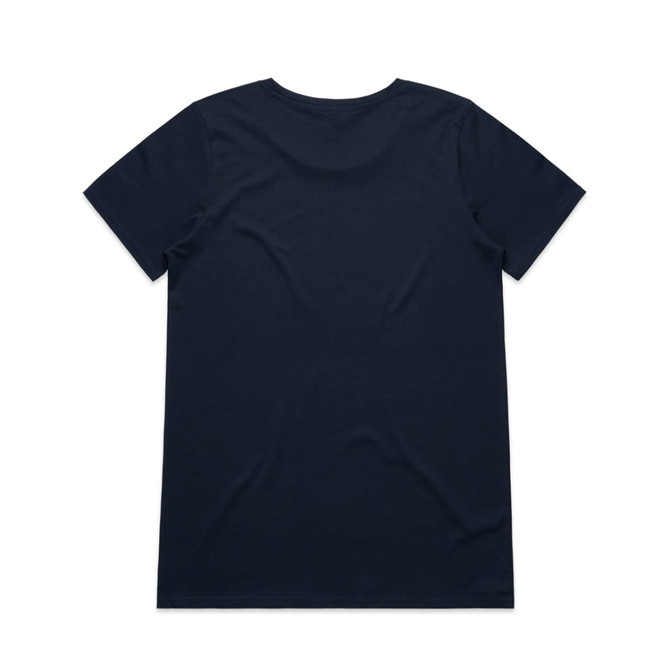 A navy blue T-shirt with short sleeves and a plain back. Features a small logo at the neck area.