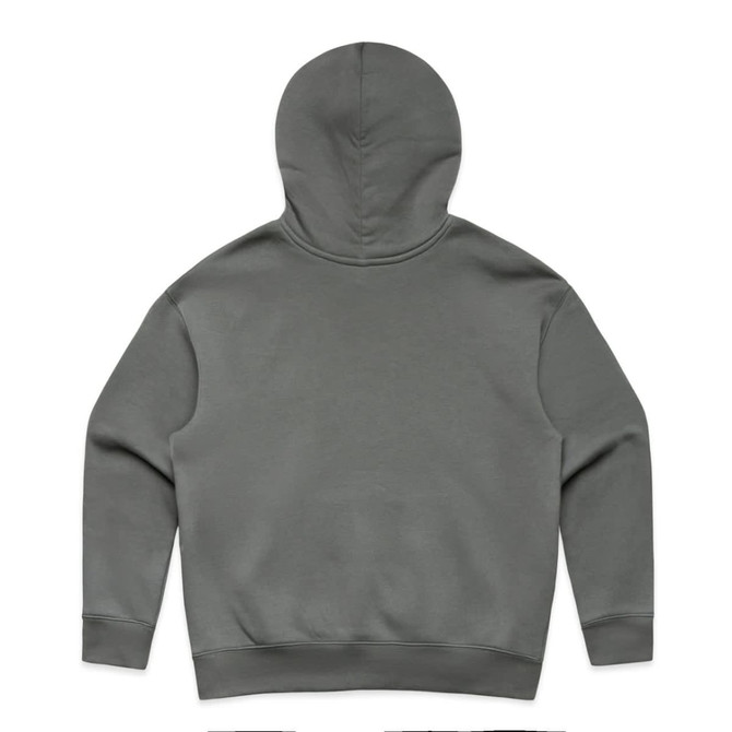 A grey hoodie featuring a hood, with a plain design and no visible branding on the back.