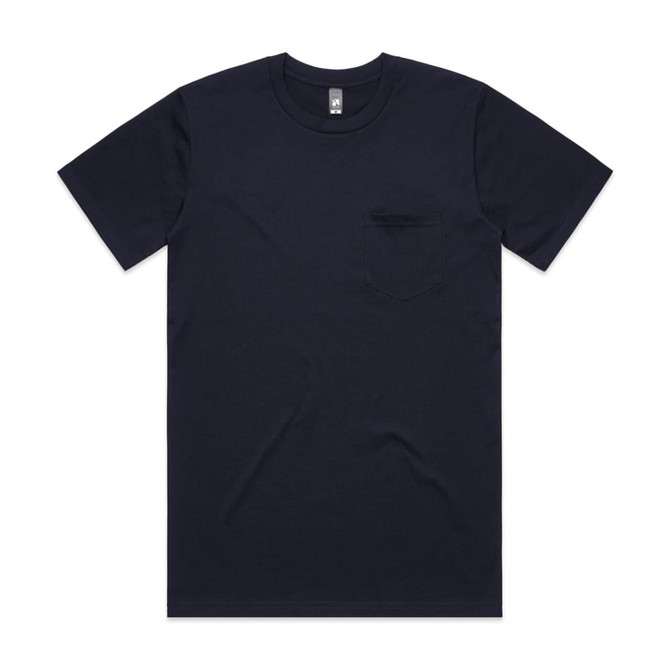A navy blue classic pocket tee featuring a chest pocket and a simple, clean design.
