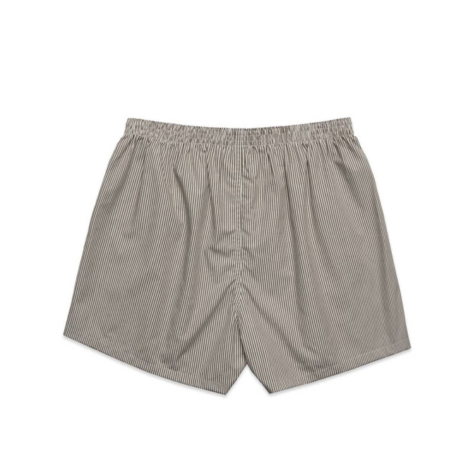 Striped boxer shorts in light grey and white with an elastic waistband and a relaxed fit. Features a logo.