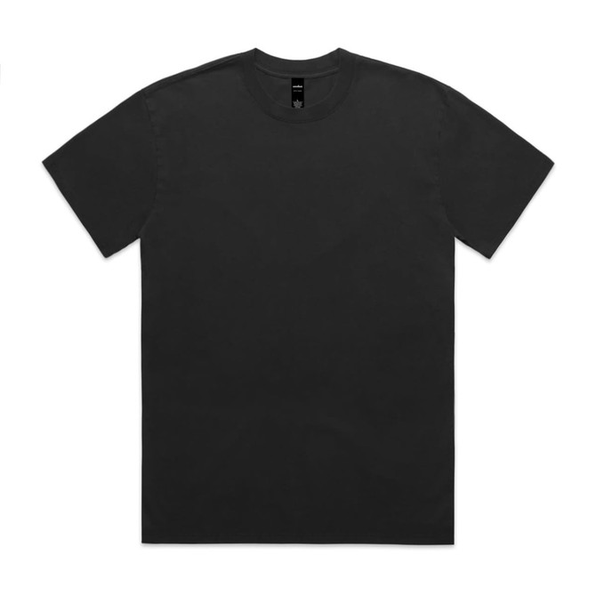 A black heavy faded tee featuring a plain design and a logo at the neckline.