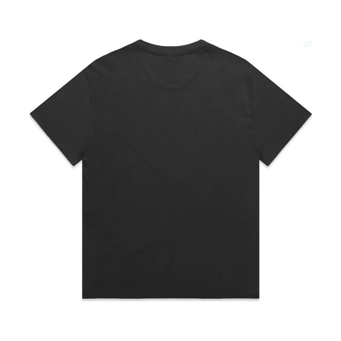 A black heavy faded tee with a relaxed fit and short sleeves. The back of the shirt is plain.