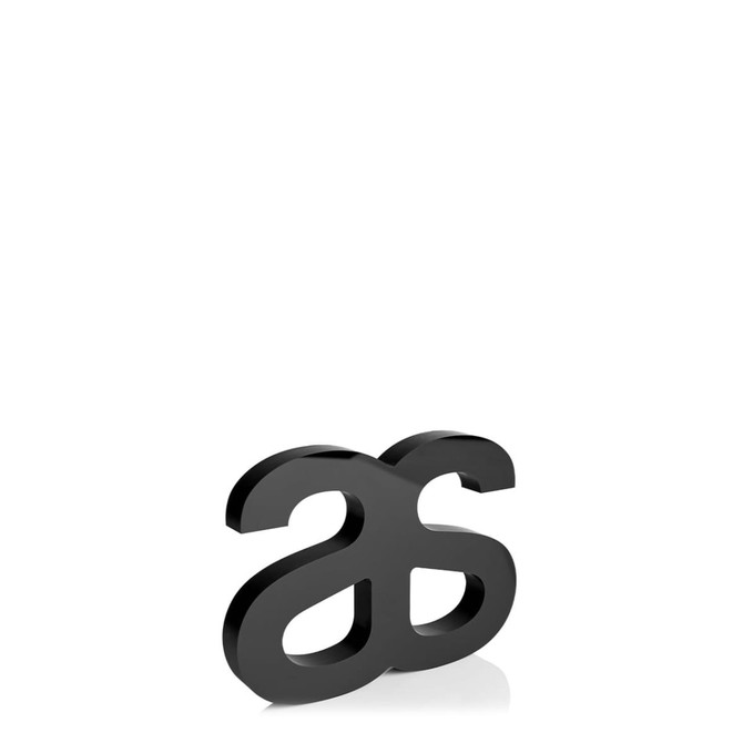 A black plaque featuring intertwined letters, designed as a decorative item for awards and trophies.