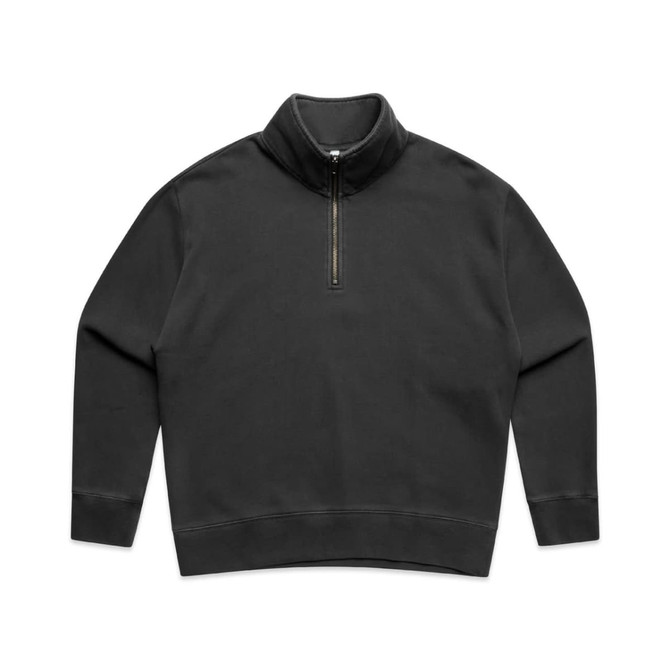 A black faded half zip jacket with a relaxed fit and a high collar. It features a zippered neckline and has a logo.