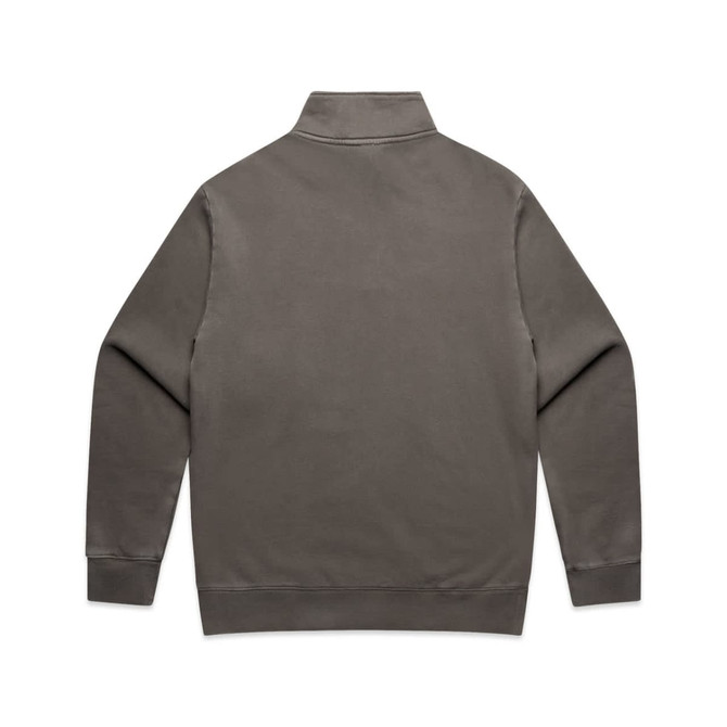 A faded olive green half zip jacket with a standing collar and long sleeves, featuring a branding logo.