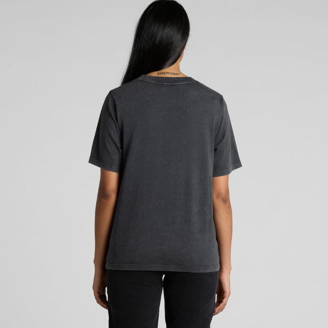 A black stone wash heavy tee featured from the back, showcasing a relaxed fit and short sleeves.