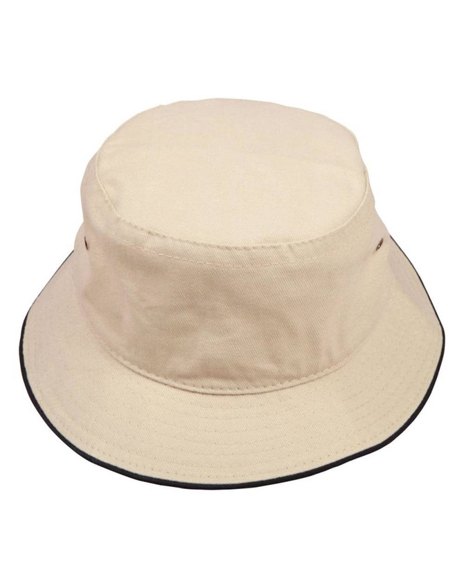 A red bucket hat with a soft, washed texture and a contrasting trim. It features a logo on the side.