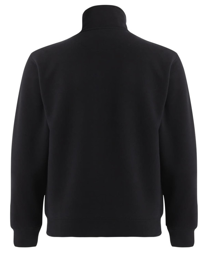 A black 1/2 zip collar fleecy jumper, featuring a simple design and a back view.