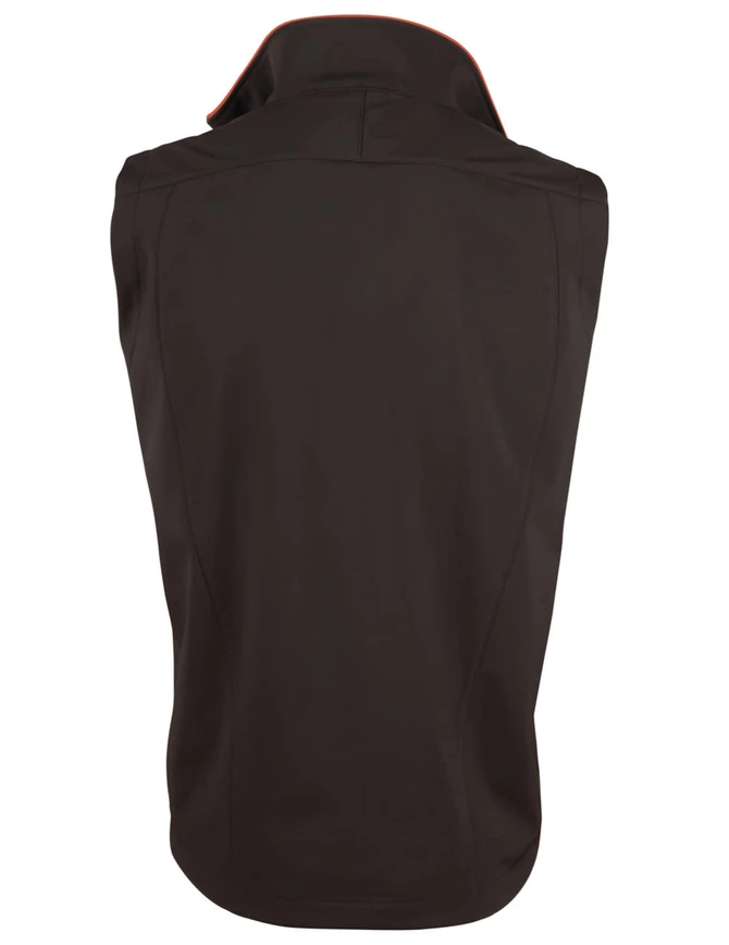 A black ladies' softshell contrast vest with a high collar and no sleeves, featuring a subtle design detail.