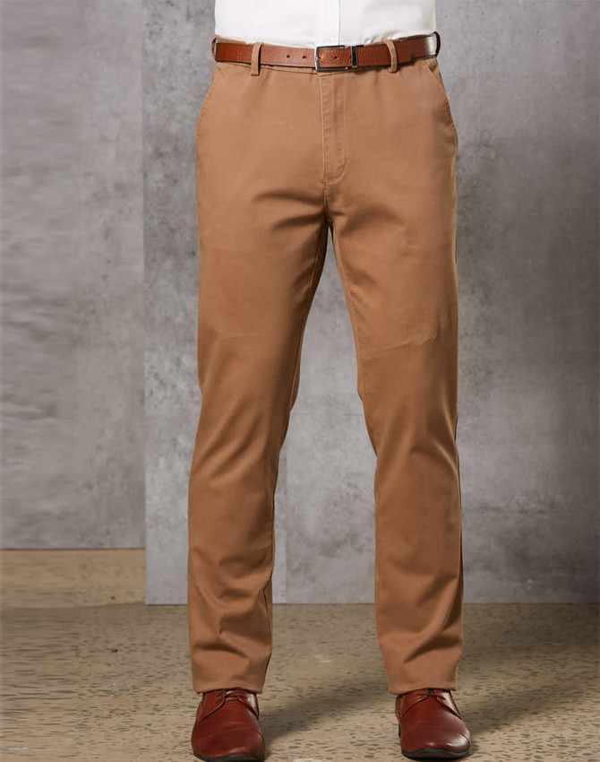 Men's Boston Chino Pants in a tan colour, featuring a straight fit and a subtle branding detail.