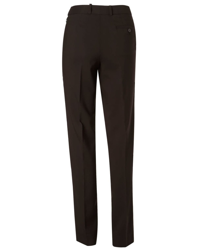 Women's black Flexi Waist Utility Pants in a poly/viscose stretch fabric, featuring a back pocket and a fitted design.