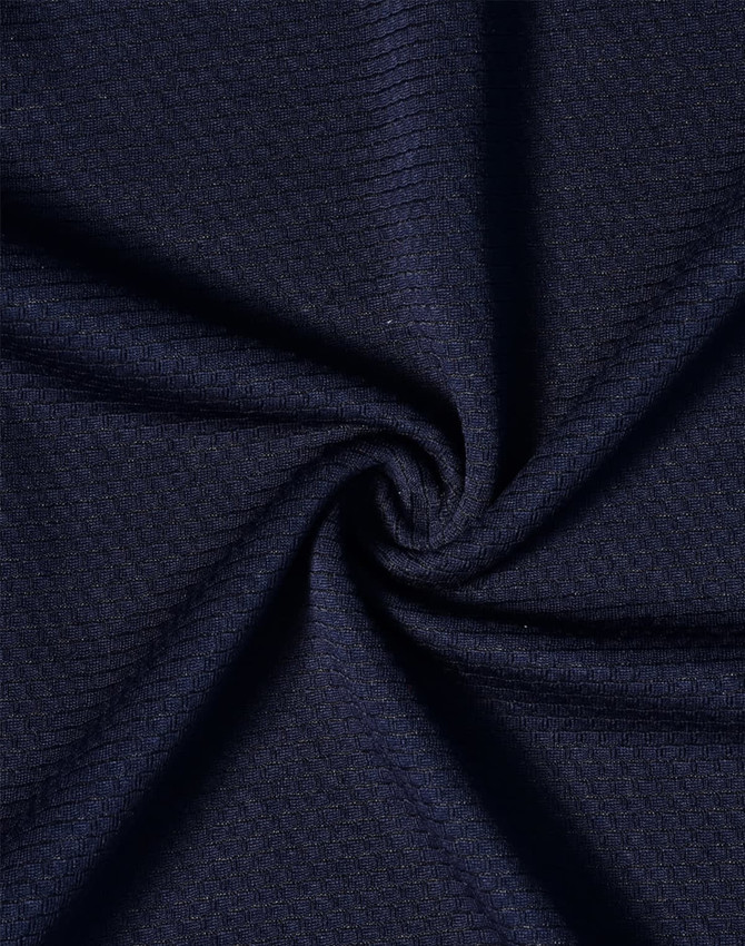 A navy blue fabric with a textured weave, showcasing a smooth and lightweight material suitable for polo shirts.