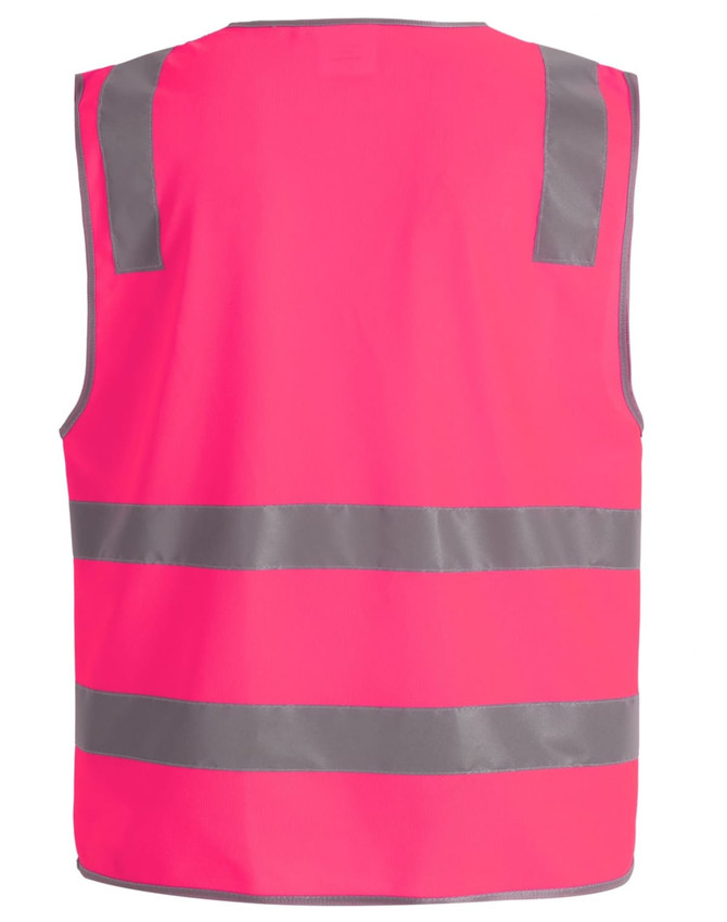 A bright pink safety vest with grey shoulder reflective tapes, designed for high visibility and safety.