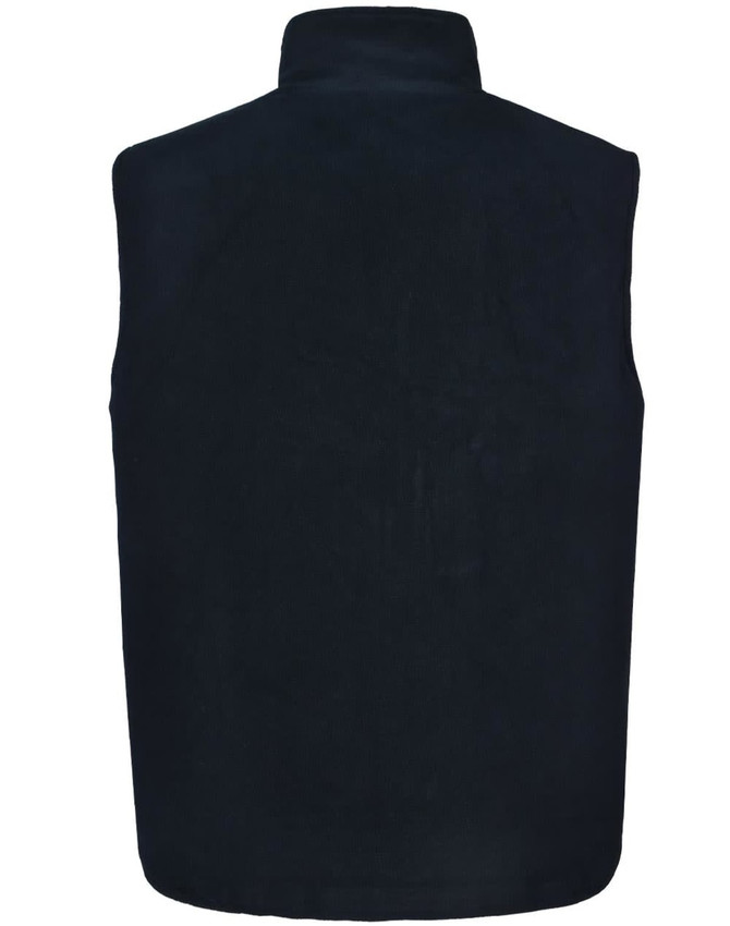 A black reversible safety vest with no sleeves and a high collar. The product features a logo.