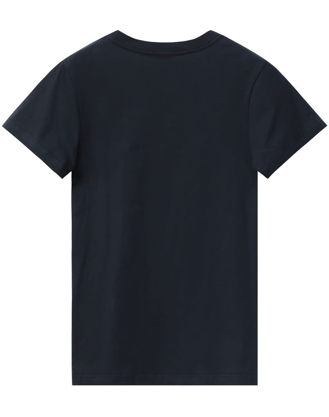 A plain black men's premium cotton tee with short sleeves and a crew neckline. Features a logo on the back.