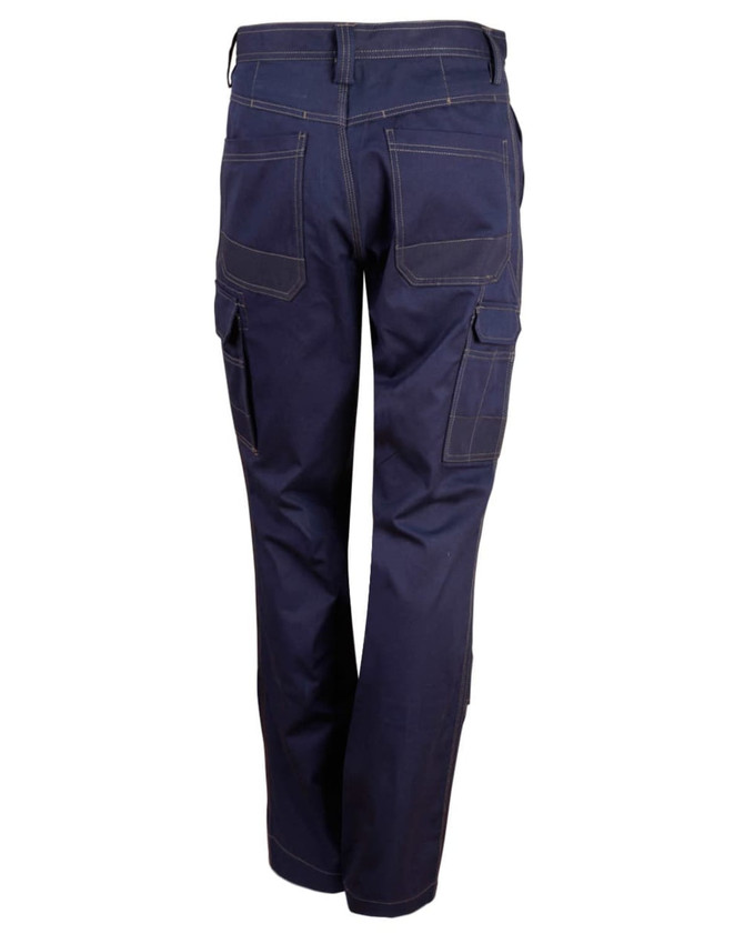 Light weight semi-fitted Cordura work pants in navy, featuring multiple pockets and contrasting stitching.