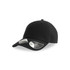 A black organic dad hat with a curved brim and a logo on the side. Ideal for casual wear.