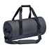 A black waterproof duffel bag with dual handles and an adjustable shoulder strap. It features a zippered opening and a logo.