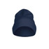 A navy Flexball Beanie with a ribbed texture and a logo, designed for headwear.