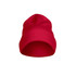 A red beanie with a snug fit and a simple design. It features a logo on the front.