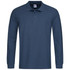 A long sleeve men's polo shirt in navy blue, featuring a collar and three buttons. Includes a logo on the chest.