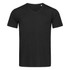 A black men's V-neck t-shirt with short sleeves and a simple design. It features a small logo.