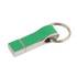 A green flash drive with a keyring attachment, featuring a sleek metallic design.