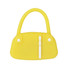 A yellow handbag-shaped flash drive with a white zipper detail and a solid handle. It has a logo on the front.