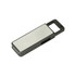 A sleek black and silver click action flash drive with a metal finish and a loop for attachment.